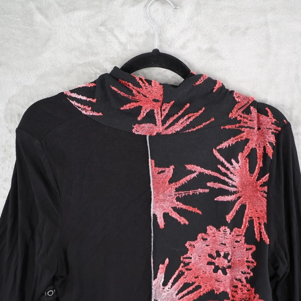 Paris Hues Embroidered Floral Tunic Top Women XL Black Boho Bohemian Art to Wear